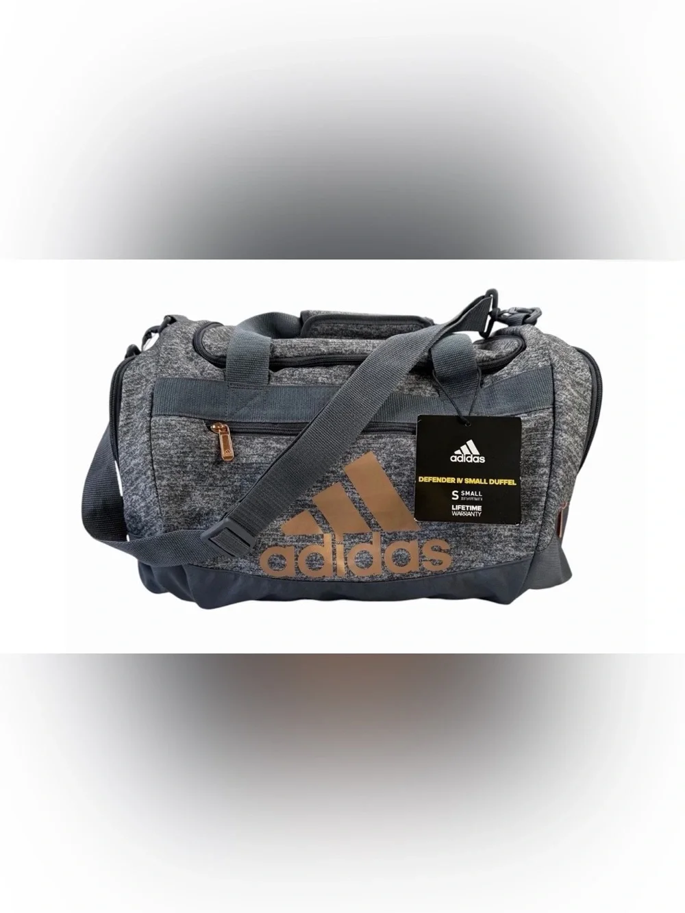 Adidas Defender IV Small Duffel Bag (Jersey Onix Grey/Rose Gold/Onix Grey)